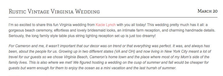 Screen Shot 2014 03 27 at 1.50.27 PM - Rustic Vintage Beach Wedding featured on Glamour and Grace!