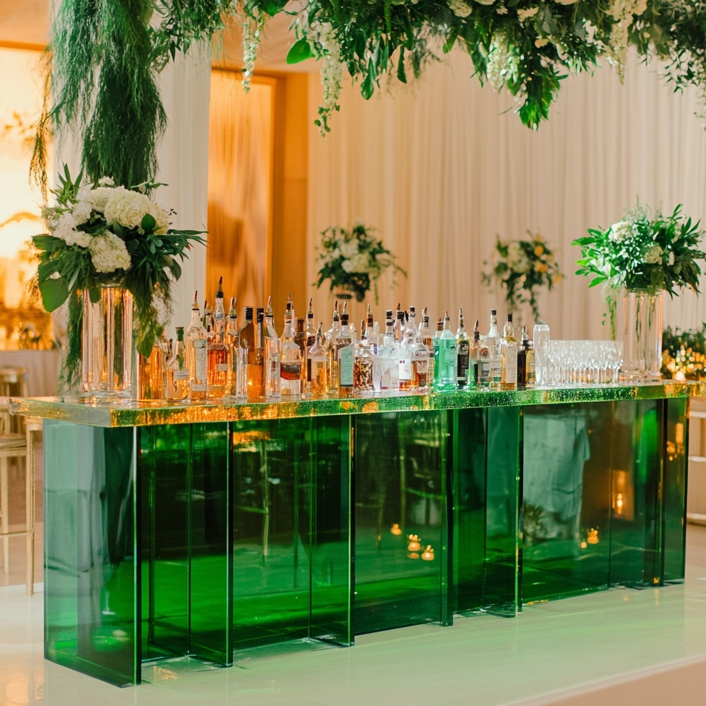 emerald green custom bar for a wedding - How Much Alcohol Should You Get for Your Wedding? Follow These 5 Rules