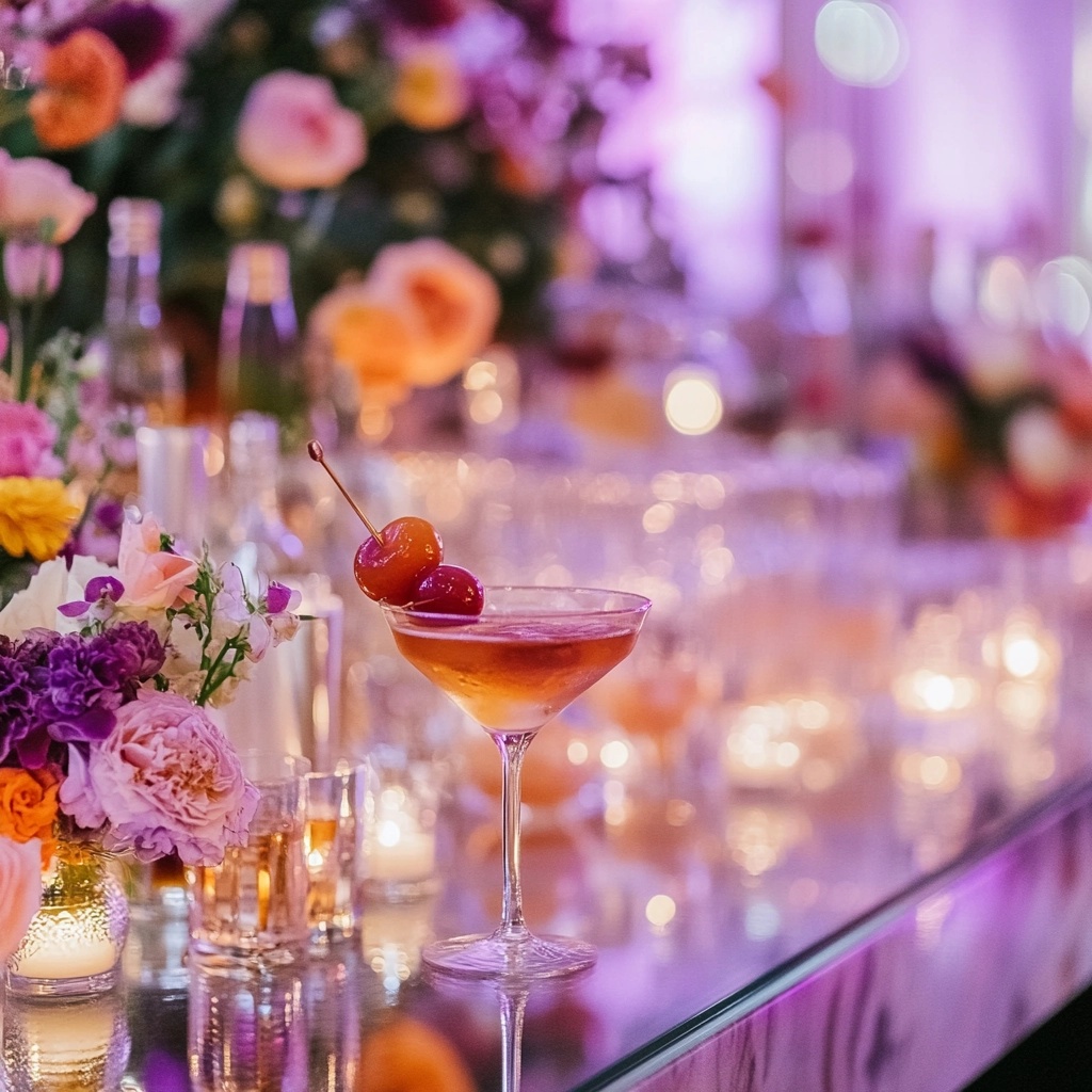 purple wedding decor and cocktails - How Much Alcohol Should You Get for Your Wedding? Follow These 5 Rules