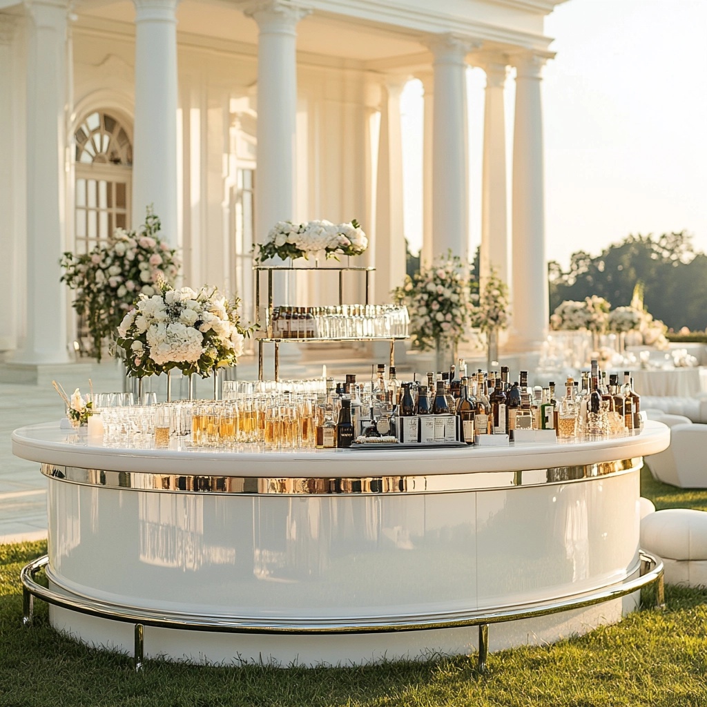 white and gold cutsom bar for a wedding