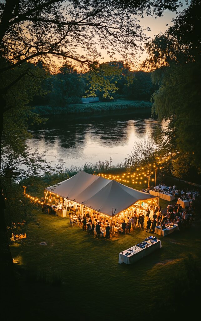 wedding reception in a clearing near a lake 643x1024 - Grace in the Great Outdoors: 10 Tips for a Sophisticated Wilderness Wedding